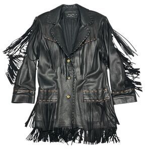 Patricia Wolf Leather Jacket Fringed Western Rodeo Black